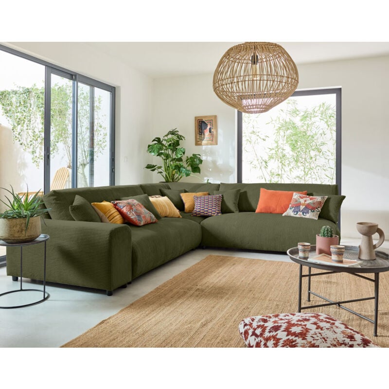 Lisa Design - Garance - canapé modulable d'angle droit - 6 places - en velours côtelé - vert
