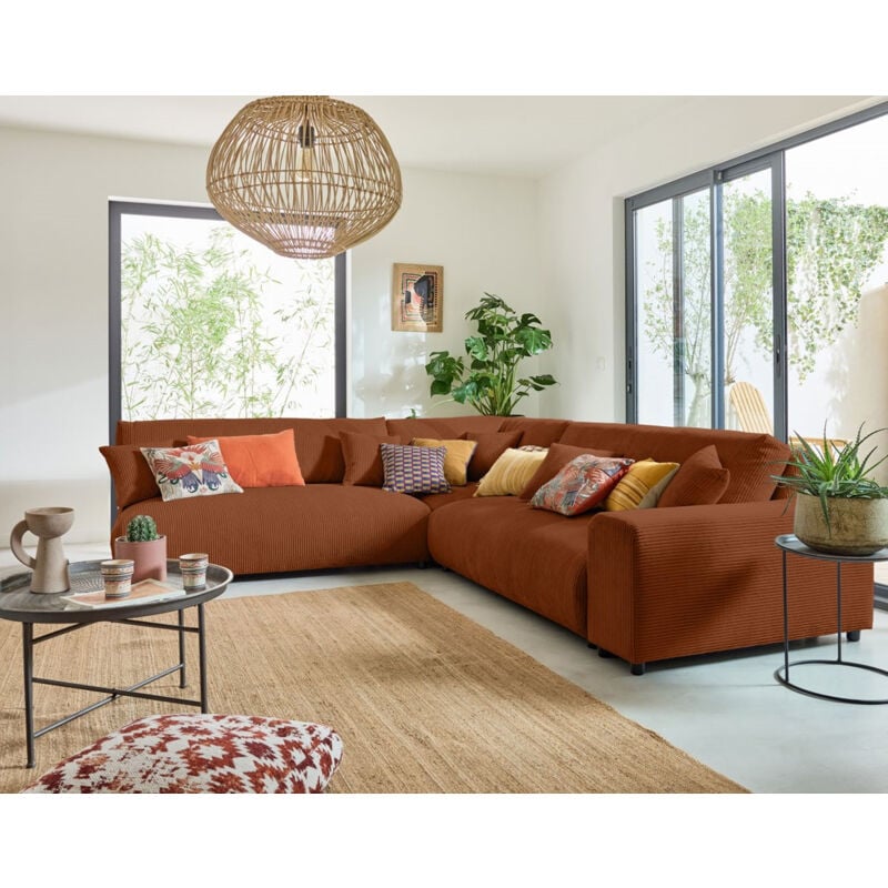 Lisa Design - Garance - canapé modulable d'angle gauche - 6 places - en velours côtelé - terracotta