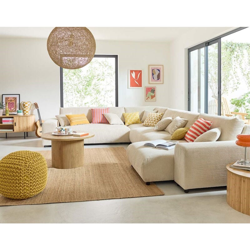 Lisa Design - Garance - canapé modulable d'angle gauche - 8 places - en velours côtelé - beige
