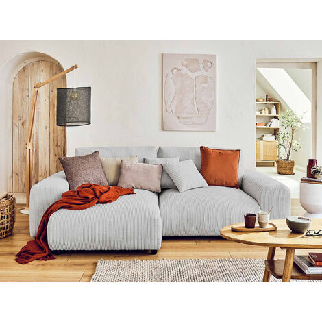 Garance – ecksofa beidseitig montierbar - 4-sitzer – aus cord - hellgrau