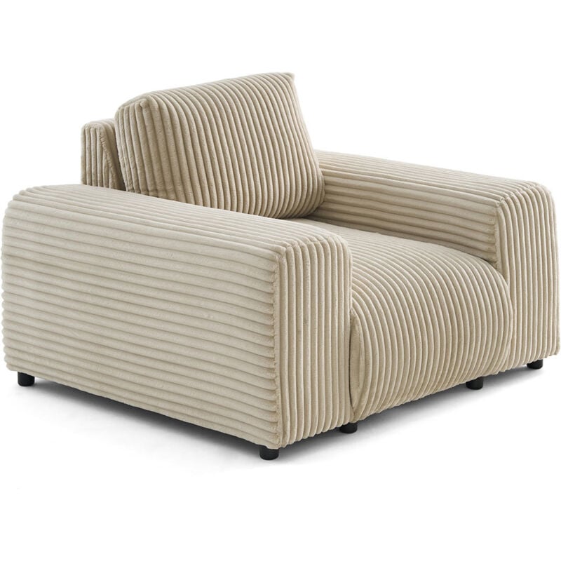 Lisa Design - Garance - fauteuil en velours côtelé grosses côtes - beige