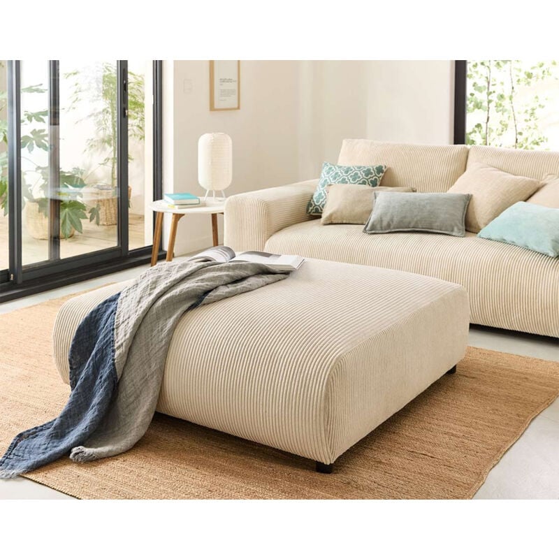 Lisa Design - Garance - grand pouf modulable - en velours côtelé - beige