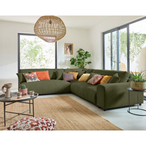 Garance - modulares ecksofa links - 6 plätze - aus cordstoff - grün