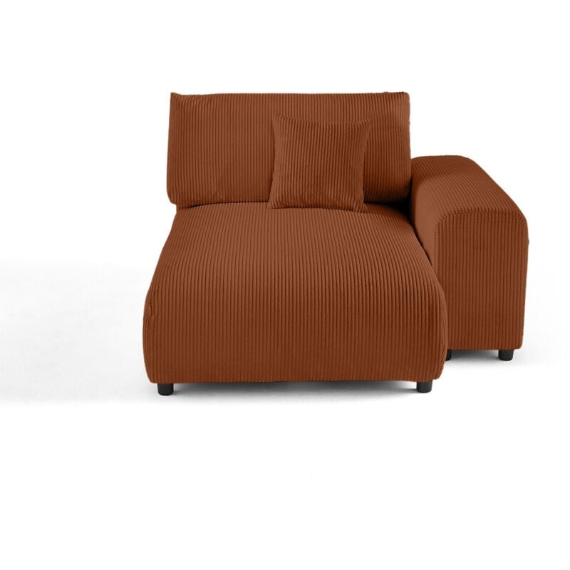 Lisa Design - Garance - module d'assise méridienne droit - en velours côtelé - terracotta