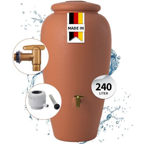 GARANTIA Amphore Komplett-Set 240 Liter terrakotta inkl. Kunststoff-Auslaufhahn und Fallrohranschluss