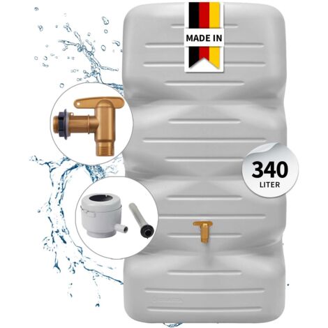 GARANTIA CUBUS Gartentank Komplett-Set 340 Liter betongrau inkl. Kunststoff-Auslaufhahn und Fallrohranschluss