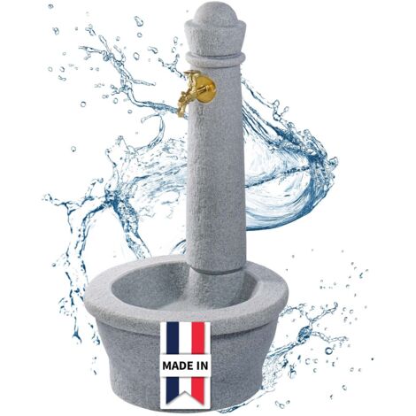 GARANTIA Fontaine ROMA gris granit clair avec robinet nostalgie, grande vasque - design élégant pour votre jardin moderne
