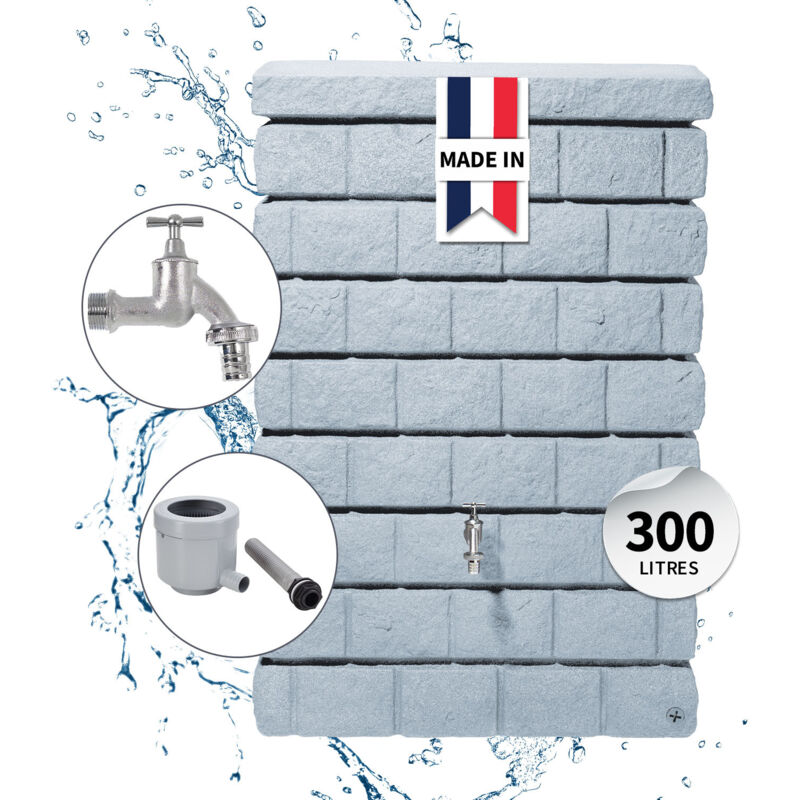 Garantia - Kit Réservoir mural rocky Junior 300L gris clair avec robinet chromé et collecteur Eco gris