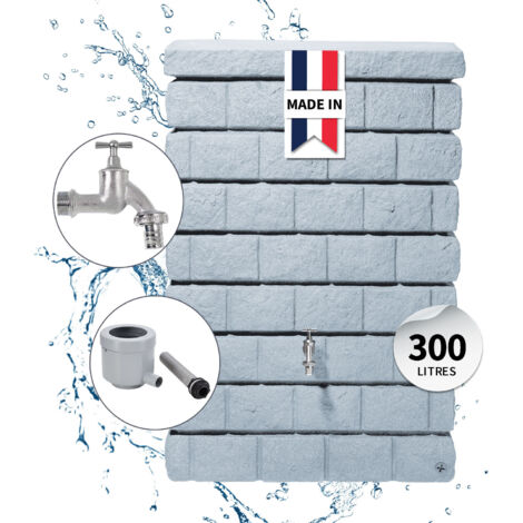 GARANTIA Kit Réservoir mural ROCKY Junior 300L gris clair avec robinet chromé et collecteur Eco gris - solution élégante et écologique