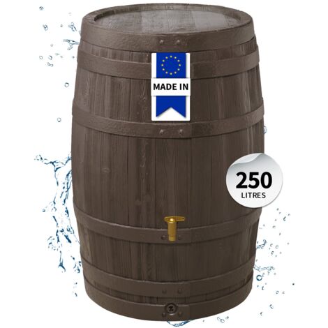 Garantia – Récupérateur d'eau de pluie 250L – Plastique recyclé aspect bois – Couvercle amovible – Protection UV – Fabriqué en Allemagne