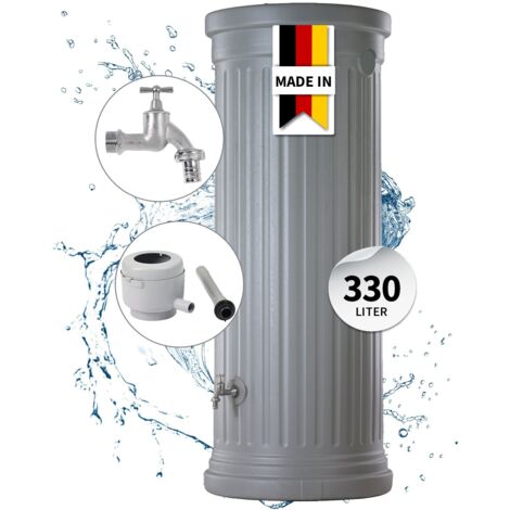 GARANTIA Säulentank Komplett-Set 330 Liter steingrau inkl. Chrom-Auslaufhahn und Fallrohranschluss