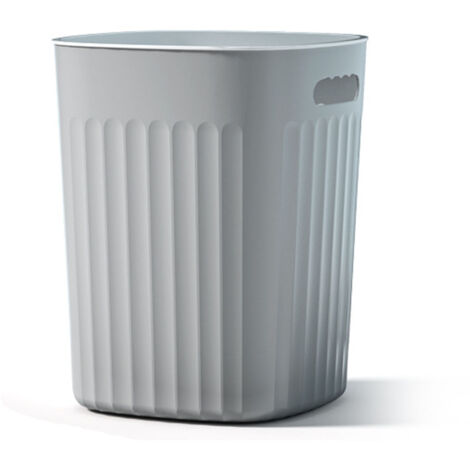 Garbage Bin Large Capacity Vertical Stripes Portable Handle Uncovered PP Trash Bin Wastebasket for Kitchen Living Room Quiet Grey Medium