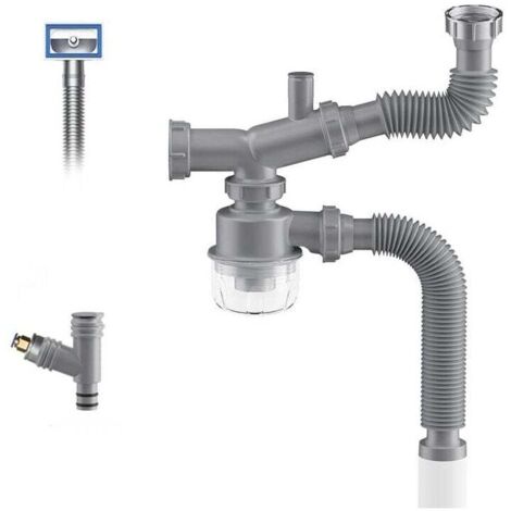 Garbage Disposal Drain Kit, 1 1/2 Kitchen Sink P-Trap Space-Saving Visible Anti-Clog Anti-Odor Easy Clean Double Sink Drain MUMU