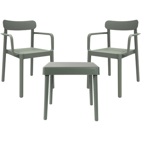 garbar ALBA-ELBA Set 2+1 Silla Con Brazos-Mesa Interior, Exterior Gris Verdoso