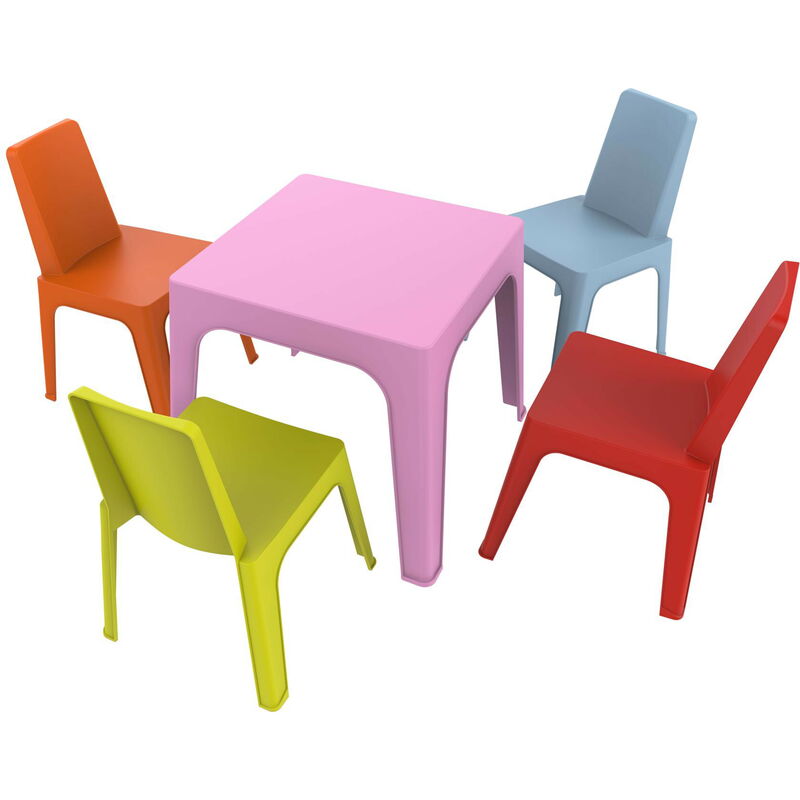 Julieta Chaise-Table Pour Enfants Intérieur, Extérieur Set 4+1 Bleu Ciel/Rose/Rouge/Orange/Vert Citron - Garbar