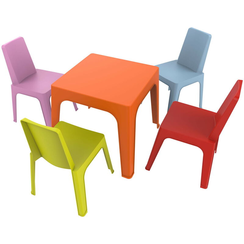 Julieta Chaise-Table Pour Enfants Intérieur, Extérieur Set 4+1 Bleu Ciel/Rose/Rouge/Orange/Vert Citron - Garbar