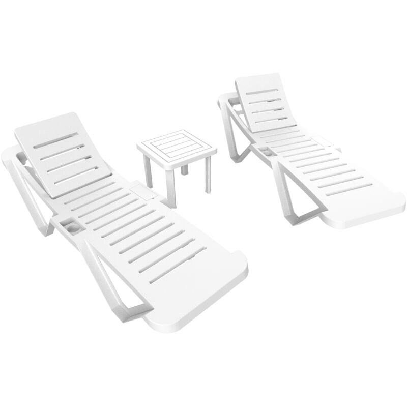 garbar MASTER-ANDORRA Chaise Longue-Table Auxiliaire Extérieur Set 2+1 Blanc