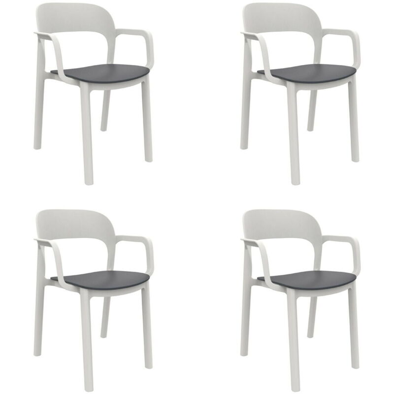 Garbar - ona Fauteuil Intérieur, Extérieur Set 4 Blanc - Gris Foncé Garbar - ona Fauteuil Intérieur, Extérieur Set 4 Blanc - Gris Foncé