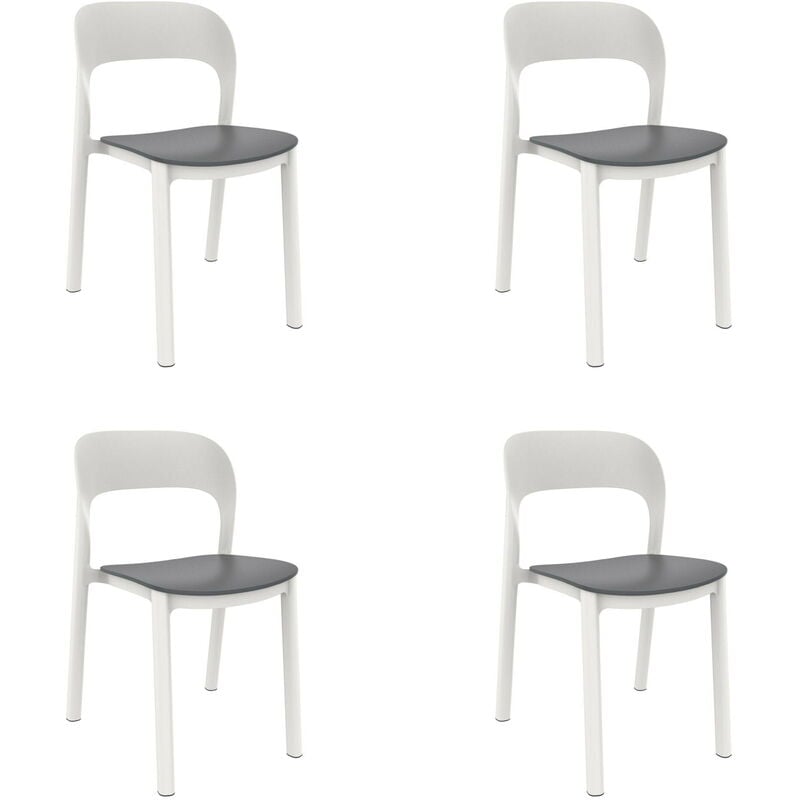 Garbar - ona Chaise Intérieur, Extérieur Set 4 Blanc - Gris Foncé