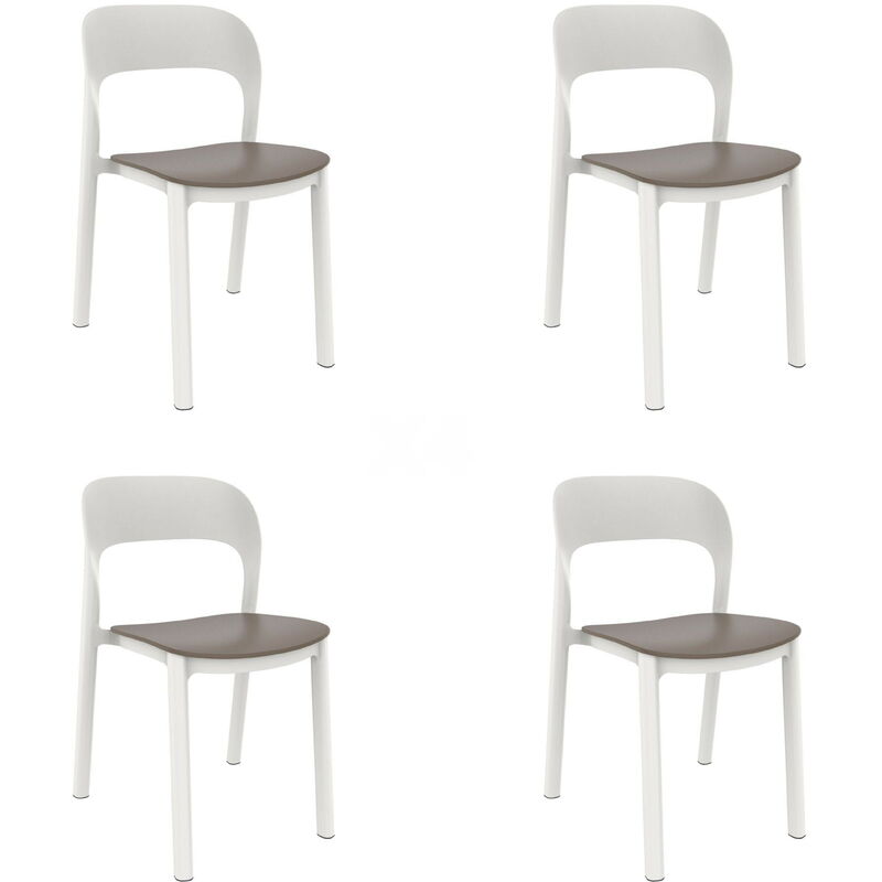 Garbar - ona Chaise Intérieur, Extérieur Set 4 Blanc - Chocolat
