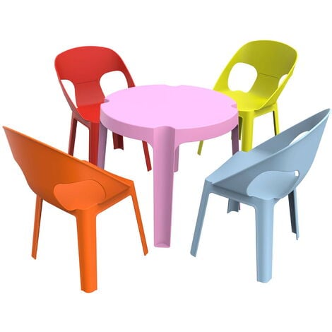 GARBAR 4+1 Infantil Silla-Mesa Interior, Exterior Azul Cielo/Rosa/Rojo/Naranja/Verde Lima