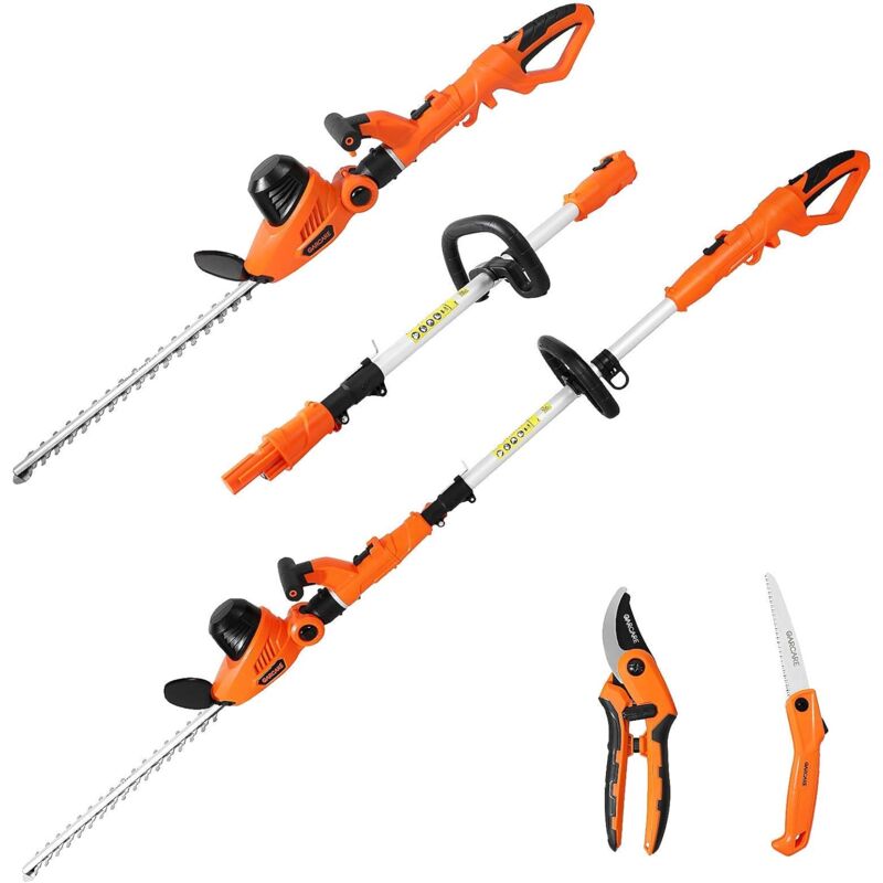 2 in 1 Electric Hedge Trimmer Corded 4.8Amp Pole Hedge Trimmer Set with 510mm Blade - Garcare