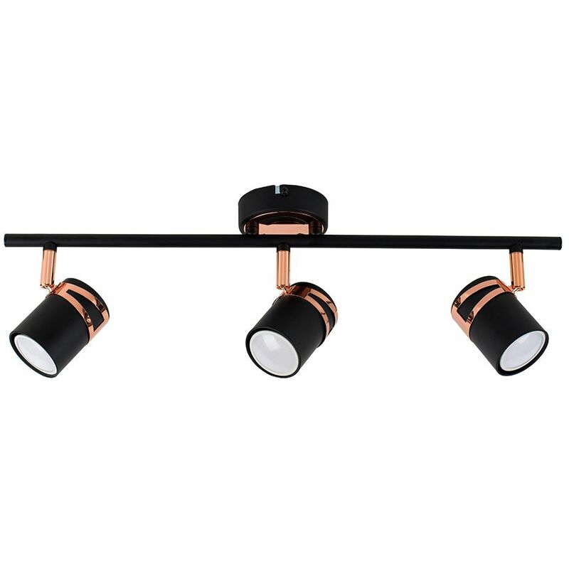 Minisun - Matt Black & Copper 3 Way Ceiling Spot Light - No Bulbs