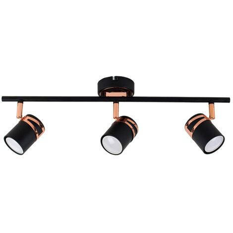 Garcia Modern Matt Black and Copper 3 Way Adjustable Straight Bar Ceiling Spotlight