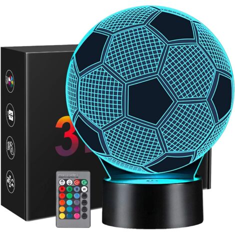 Garçons Filles Football Cadeaux 1pc Noir, Football Veilleuse Enfants 3D Illusion Optique Lumières Chambre Décoration 16 Couleurs Changeantes Fans De Football Anniversaire Cadeaux De Noël