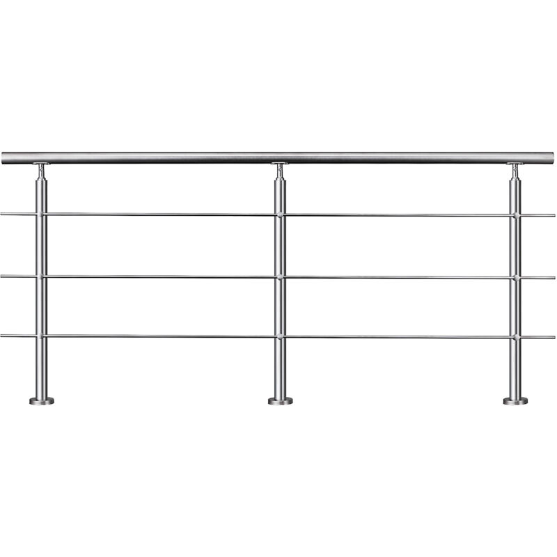 Garde-corps 200cm - En inox 304 - 1 main courante et 3 traverses - Intérieur & extérieur - Kit complet - Pour bâtiments au bord de la mer