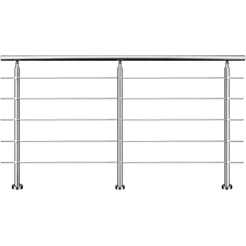 Garde-corps 220cm argenté, 1 main courante, 5 traverses, inox 201, intérieur et extérieur, design moderne - kit complet Garde-corps 220cm argenté, 1 main courante, 5 traverses, inox 201, intérieur et extérieur, design moderne - kit complet