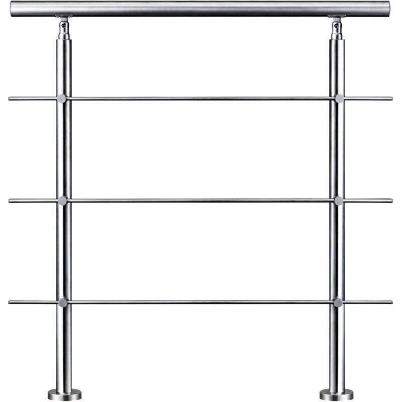 Garde-corps 80cm argenté, 1 main courante, 3 traverses, inox 201, intérieur et extérieur, design moderne - kit complet Garde-corps 80cm argenté, 1 main courante, 3 traverses, inox 201, intérieur et extérieur, design moderne - kit complet
