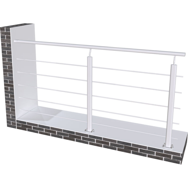 Garde-corps aluminium argenté mat 2m, avec 5 traverses et 1 main courante, pose à plat contre le mur, en kit complet Garde-corps aluminium argenté mat 2m, avec 5 traverses et 1 main courante, pose à plat contre le mur, en kit complet