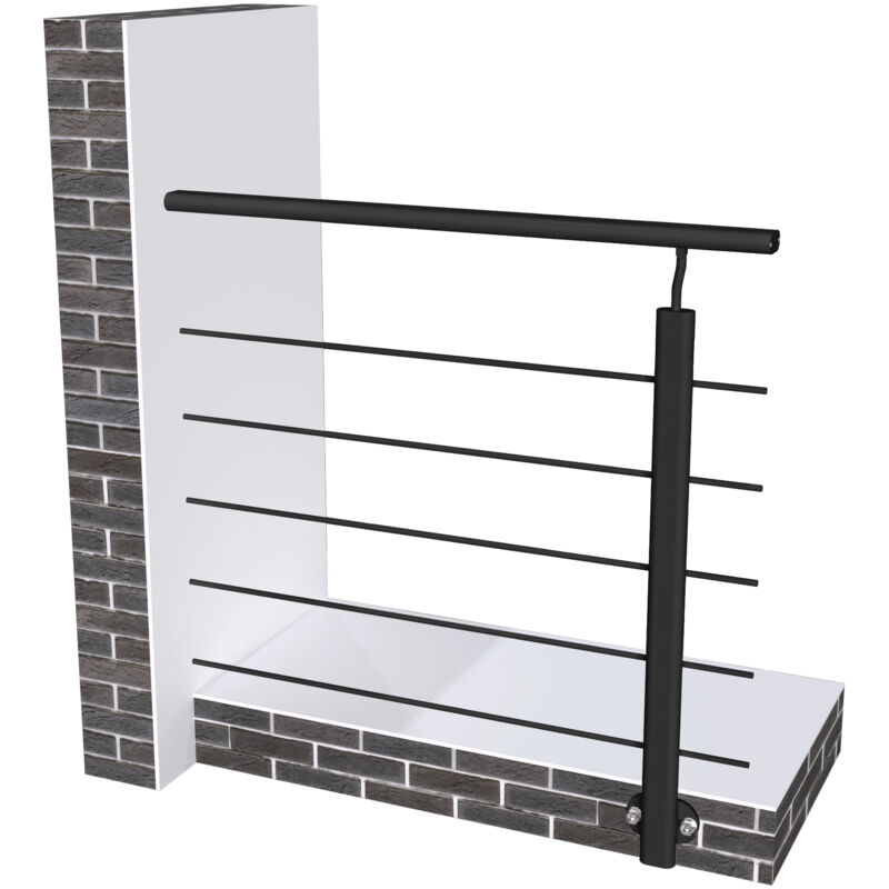 Garde-corps aluminium noir mat 1m, avec 5 traverses et 1 main courante, pose latérale contre le mur, en kit complet Garde-corps aluminium noir mat 1m, avec 5 traverses et 1 main courante, pose latérale contre le mur, en kit complet