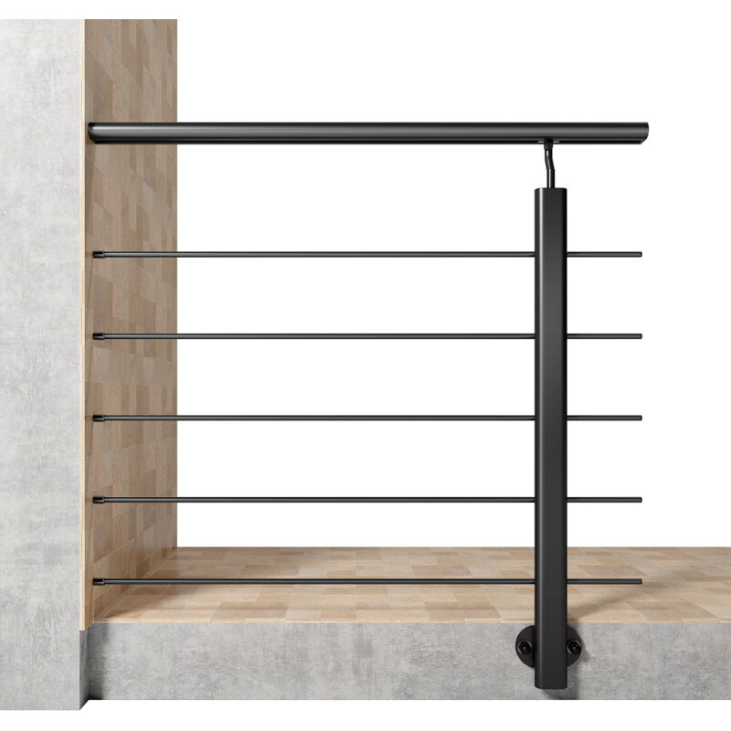 Garde-corps aluminium noir mat 1m, avec 5 traverses et 1 main courante, pose latérale contre le mur, en kit complet Garde-corps aluminium noir mat 1m, avec 5 traverses et 1 main courante, pose latérale contre le mur, en kit complet