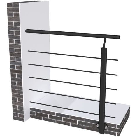 Garde-corps aluminium noir mat 1m, avec 5 traverses et 1 main courante, pose latérale contre le mur, en kit complet