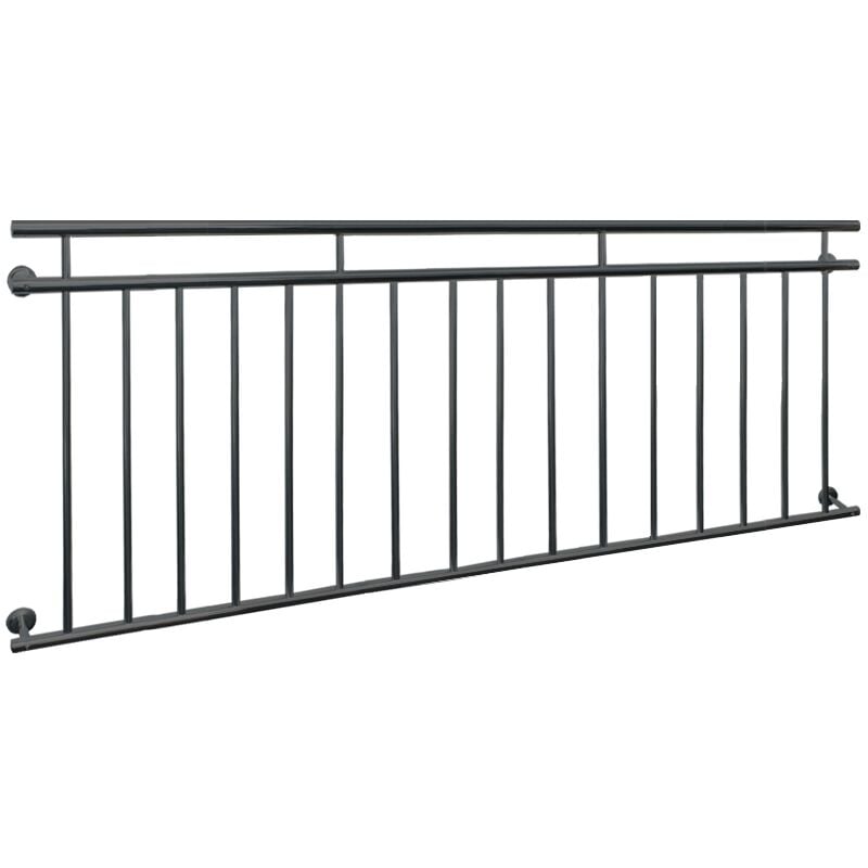 ECD Germany Garde-corps Balcon Français - 225 x 90 cm - Anthracite - en Acier Inoxydable - avec 16 Barres Transversales - Appui Rambarde Balustrade