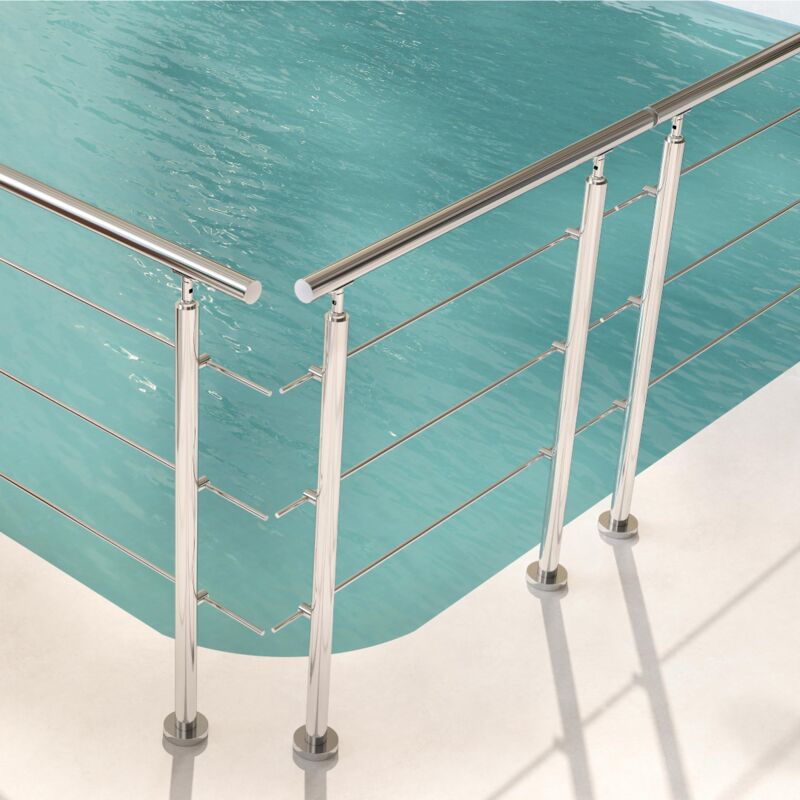 Garde-corps en inox 304 à 3 traverses – Longueur 200 cm – Fixation à plat pour terrasse ou escalier