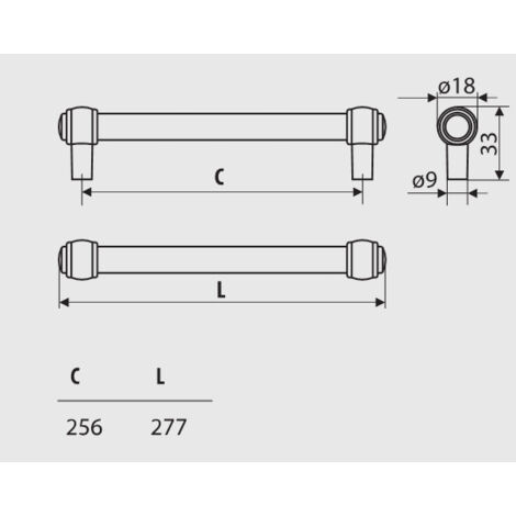 Garde-corps RE23, laiton patiné antique, 256 mm