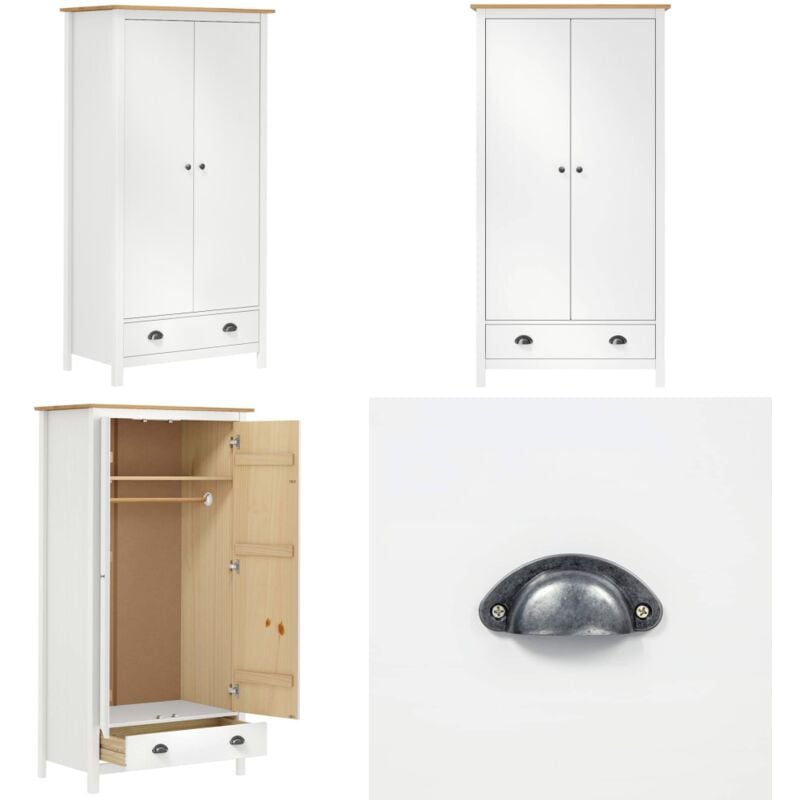 Vidaxl - Garde-robe à 2 portes Hill Blanc 89x50x170cm Bois de pin solide - Garderobe - Armoire - Meuble De Rangement - Dressing - Commode - Home &
