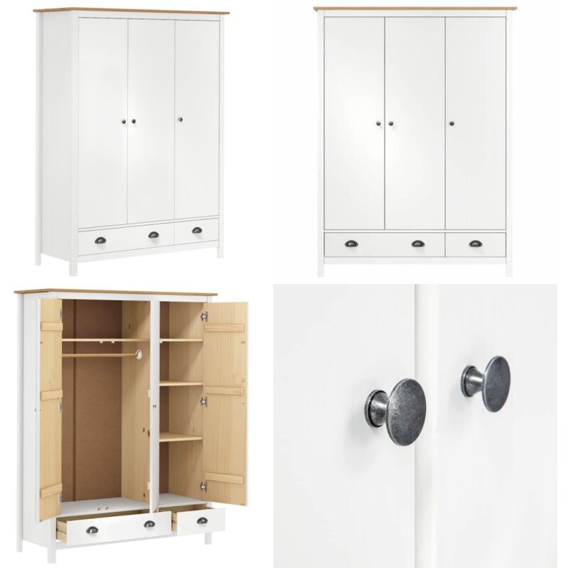 Vidaxl - Garde-robe à 3 portes Hill Blanc 127x50x170 cm Bois pin solide - Garderobe - Armoire - Meuble Rangement - Dressing - Commode - Home & Living