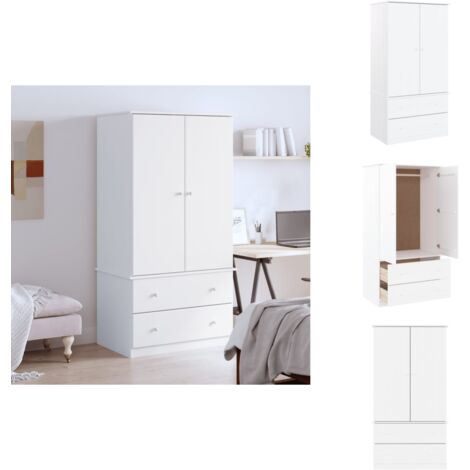 Garde-robe ALTA blanc 90x55x170 cm bois massif de pin - Armoire Blanche - Armoire À Vêtements - Meuble Rangement - Dressing - Commode