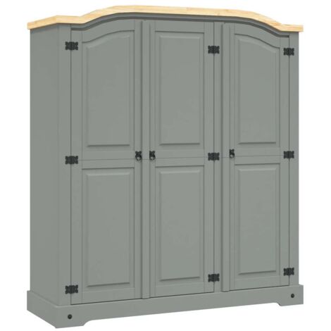 Garde-robe  Armoire de Rangement  Armoire de vêtements Penderie avec 3 portes Gamme Corona pin mexicain Gris VXN8051