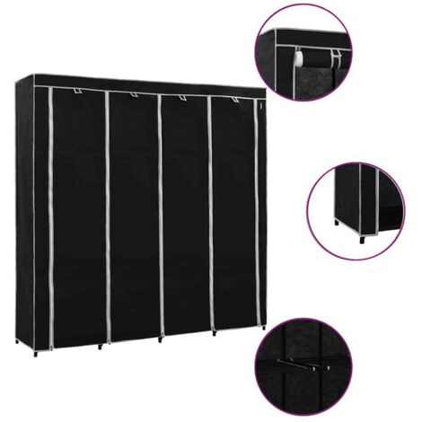 Garde-robe  Armoire de Rangement  Armoire de vêtements Penderie avec 4 compartiments Noir 175x45x170 cm VXN7467