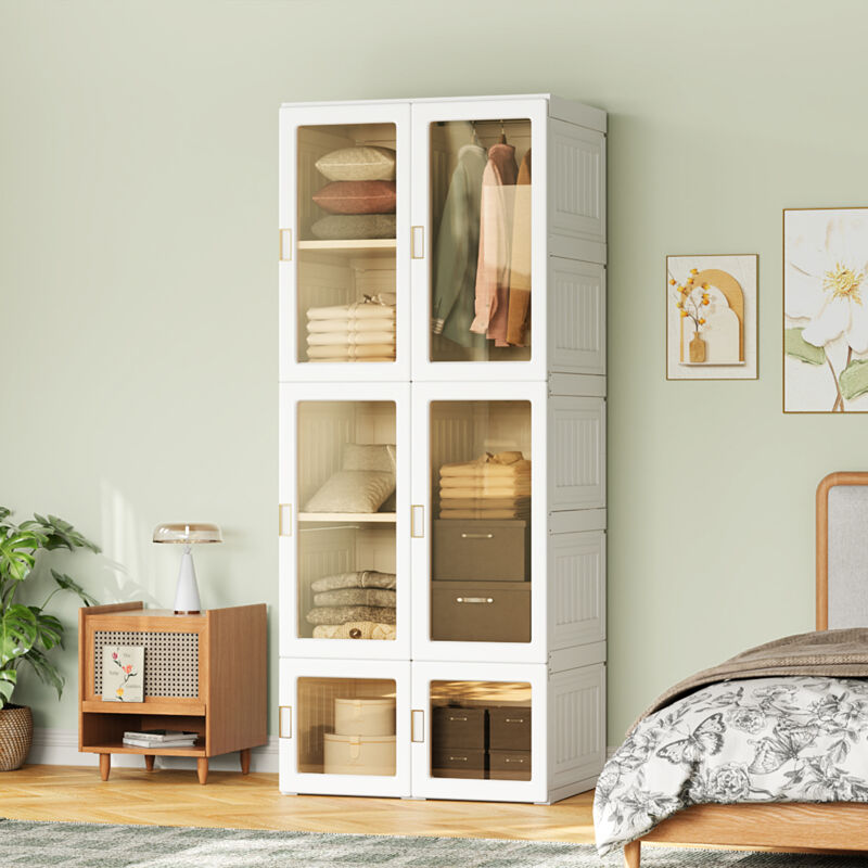 Garde robe, Armoire pas cher, Wardrobe, Armoire Pliable en PP avec Porte Transparente, 60kg de Capacité, Design Modulaire, Facile à Transporter et à
