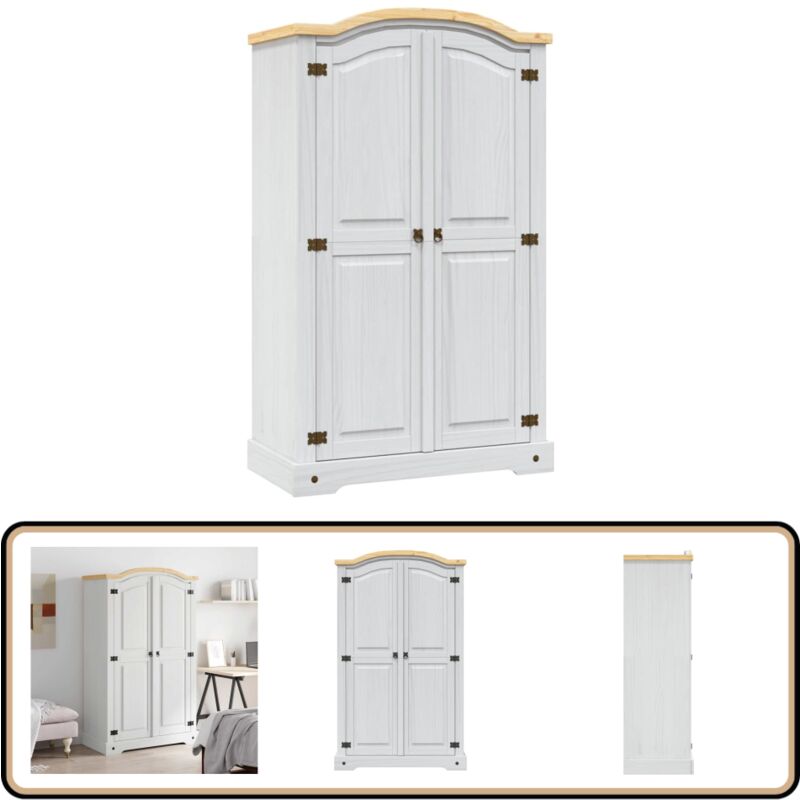 Vidaxl - Garde-robe avec 2 portes Gamme Corona pin mexicain Blanc - Armoire - Dressing - Meuble De Rangement - Armoire à Vêtements - Style Mexicain