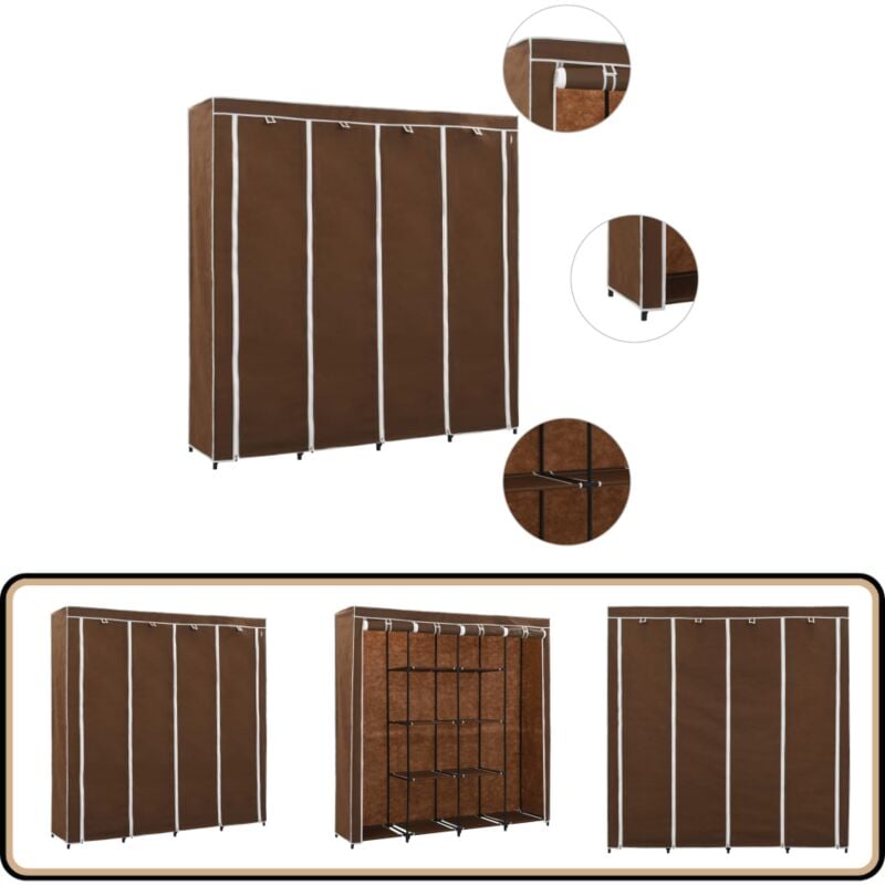 Garde-robe avec 4 compartiments Marron 175x45x170 cm - Armoire - Meuble Rangement - Armoire Penderie - Placard - Commode