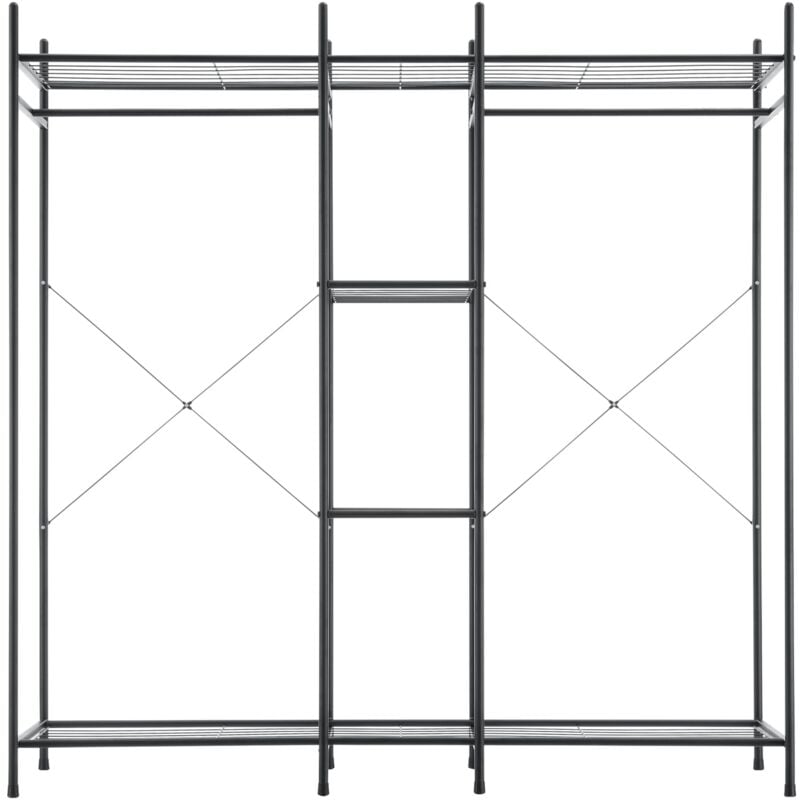 Garde-robe avec étagères meuble de rangement 4 surfaces de stockage 2 tringles acier laqué 150 x 150 x 40 cm noir