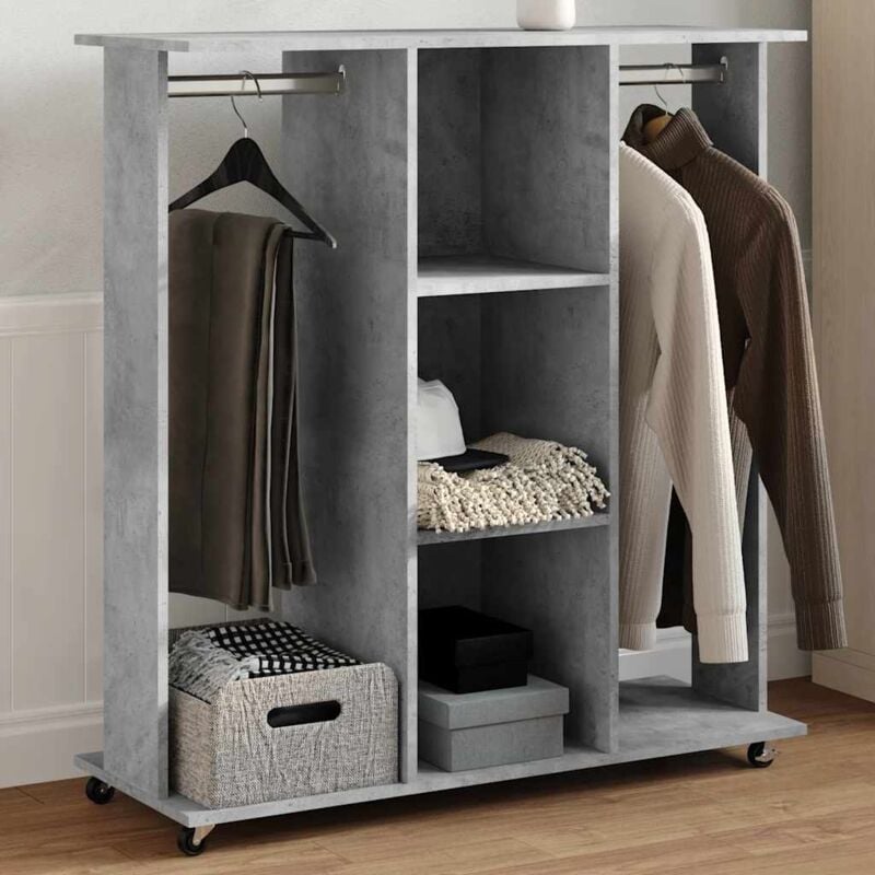 Garde-robe avec roues gris béton 102x38x110cm bois d'ingénierie vidaXL