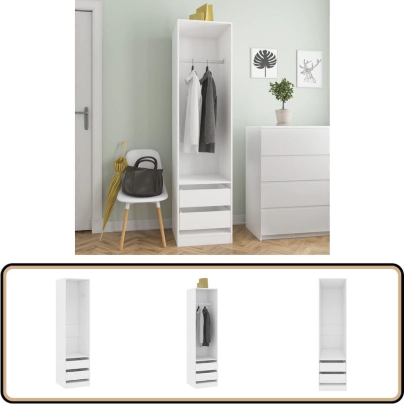 Vidaxl - Garde-robe avec tiroirs Blanc 50x50x200 cm Bois d'ingénierie - Armoire Blanche - Meuble Rangement - Dressing Blanc - Placard Design